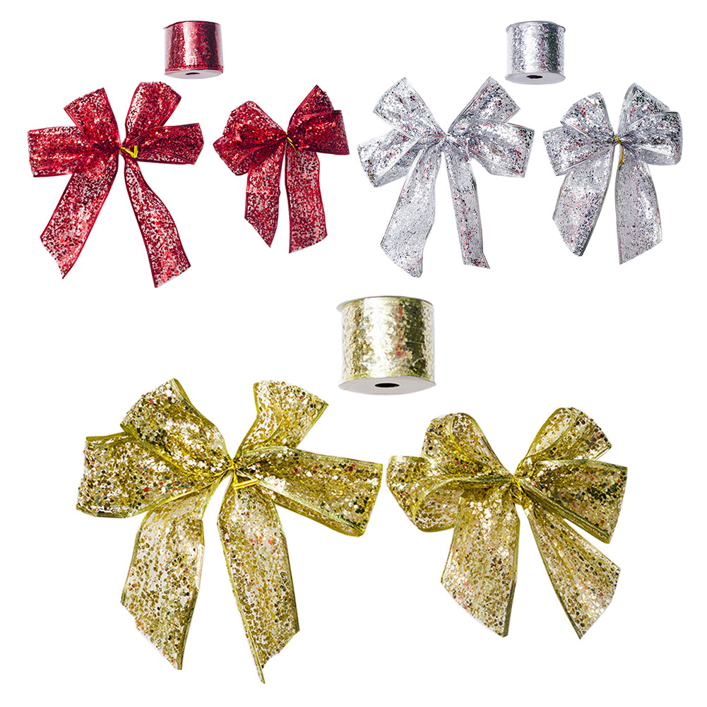 Glittering Christmas Bowknot Ribbon Tree Ornament Festival Party Decoration