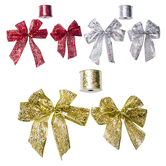 Glittering Christmas Bowknot Ribbon Tree Ornament Festival Party Decoration