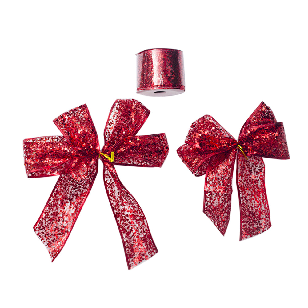 Glittering Christmas Bowknot Ribbon Tree Ornament Festival Party Decoration