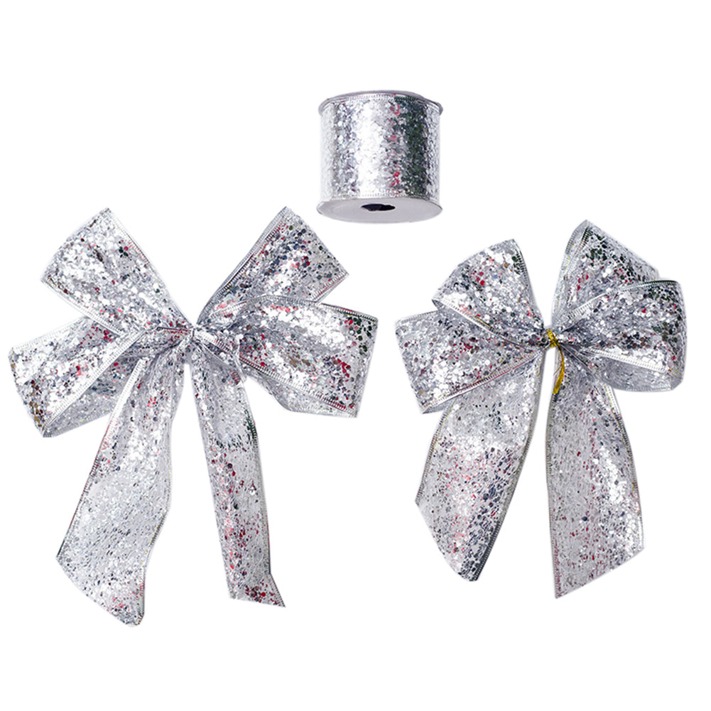 Glittering Christmas Bowknot Ribbon Tree Ornament Festival Party Decoration