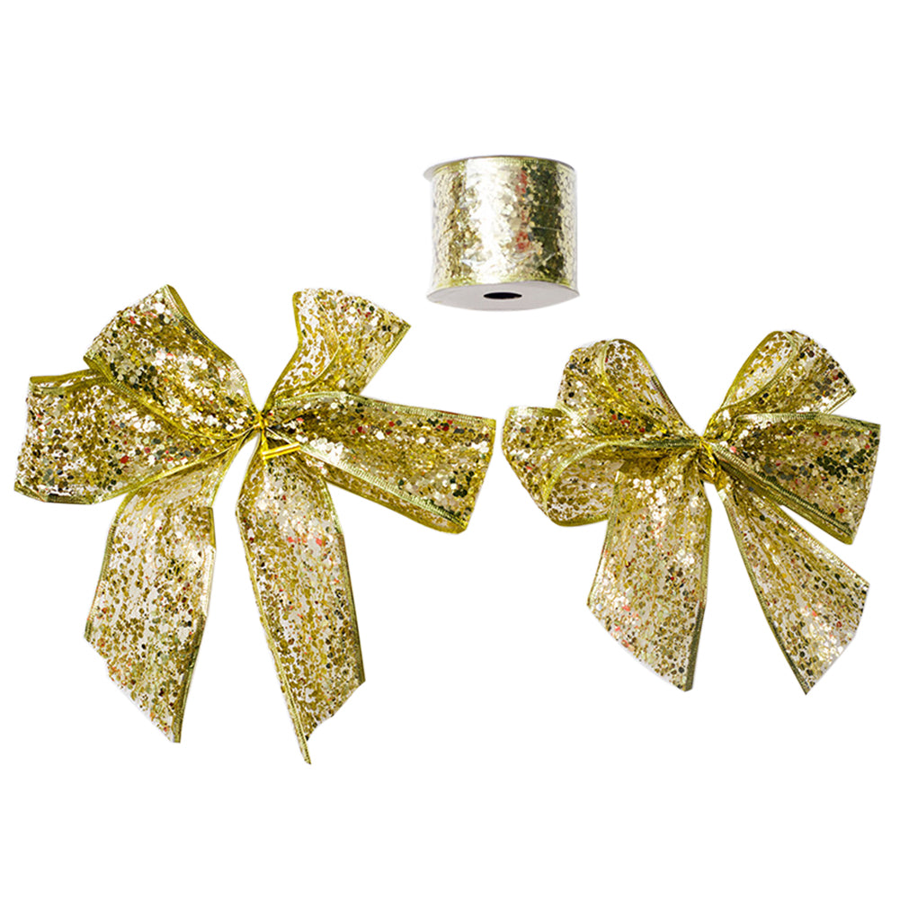 Glittering Christmas Bowknot Ribbon Tree Ornament Festival Party Decoration