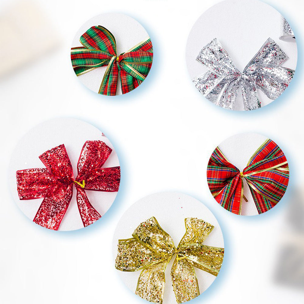 Glittering Christmas Bowknot Ribbon Tree Ornament Festival Party Decoration
