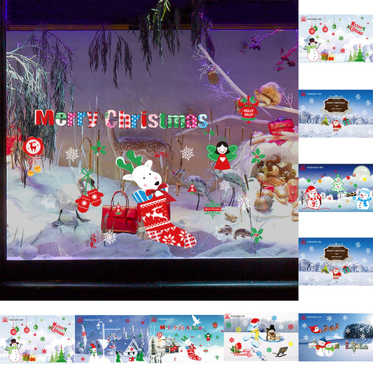 Christmas Glass Window Decor Decal Snowman Santa Claus Static Cling Sticker