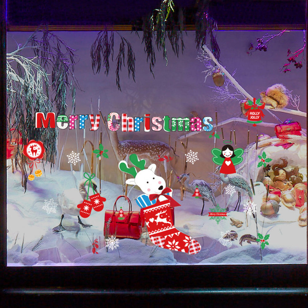 Christmas Glass Window Decor Decal Snowman Santa Claus Static Cling Sticker