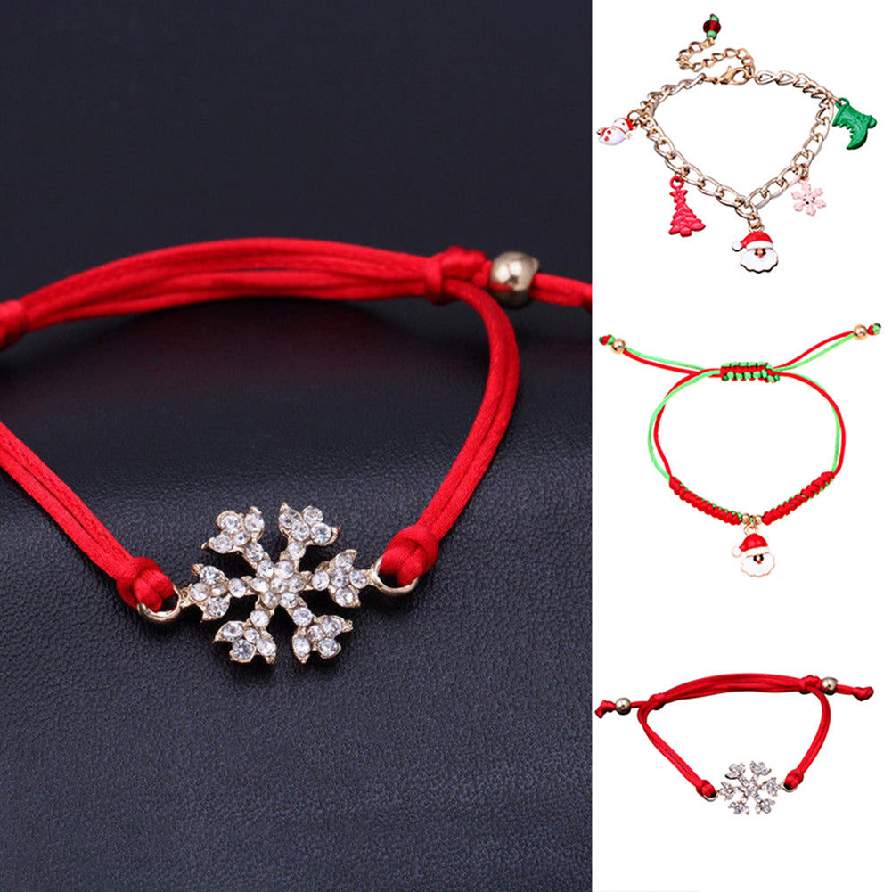 Christmas Santa Claus Snowflake Heart Rope Metal Unisex Bangle Bracelet Gift