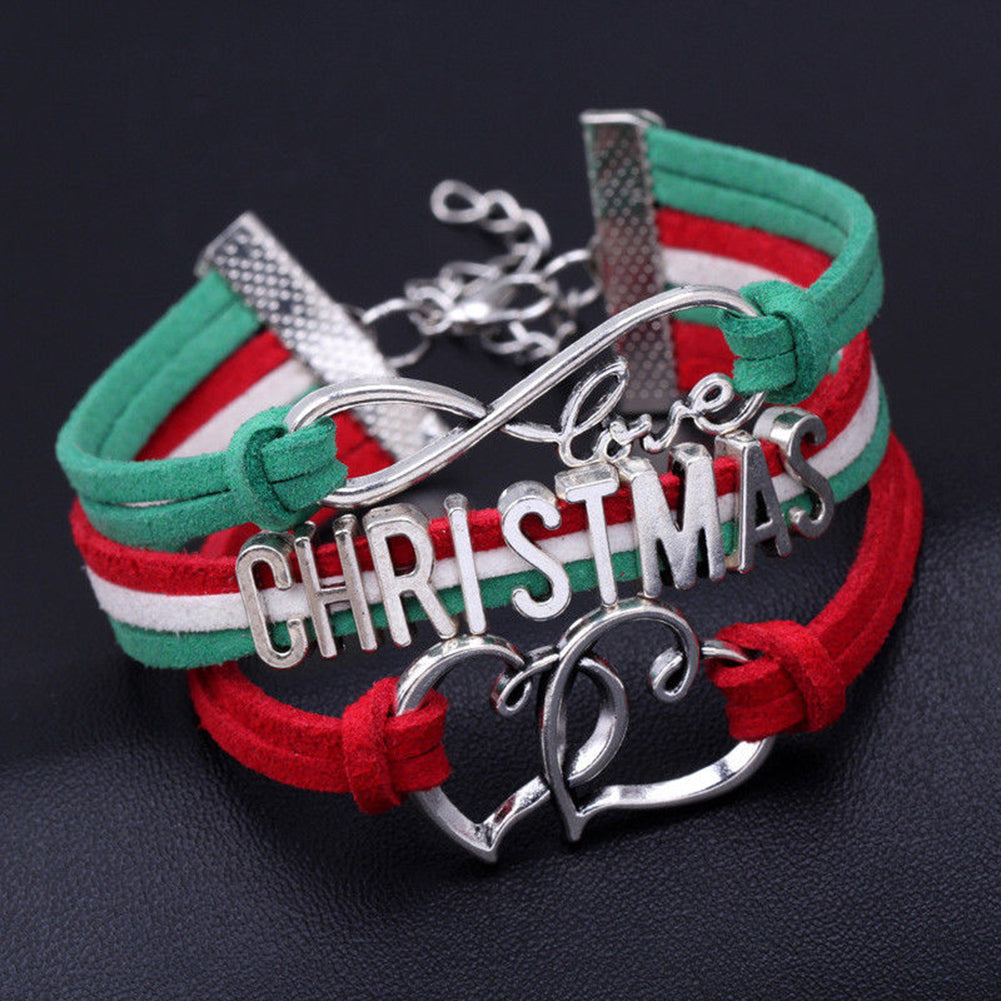 Christmas Santa Claus Snowflake Heart Rope Metal Unisex Bangle Bracelet Gift