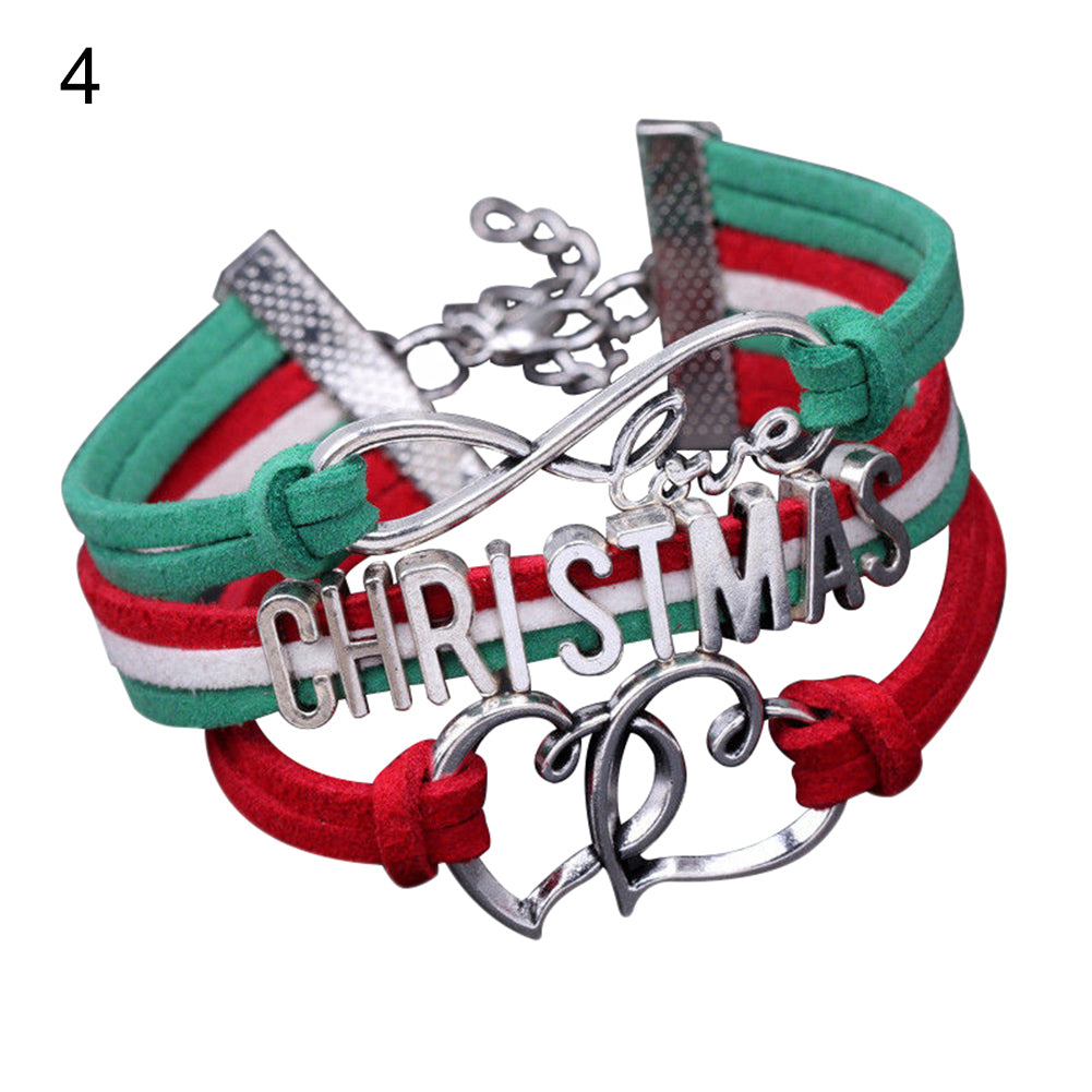 Christmas Santa Claus Snowflake Heart Rope Metal Unisex Bangle Bracelet Gift