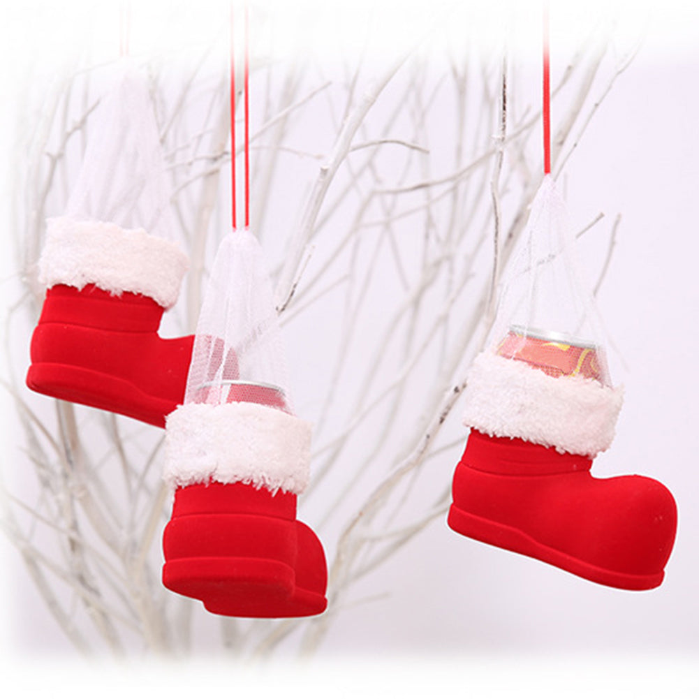 Christmas Xmas Flocking Red Boot Sock Small Candy Gift Bag Box for Kids Winter