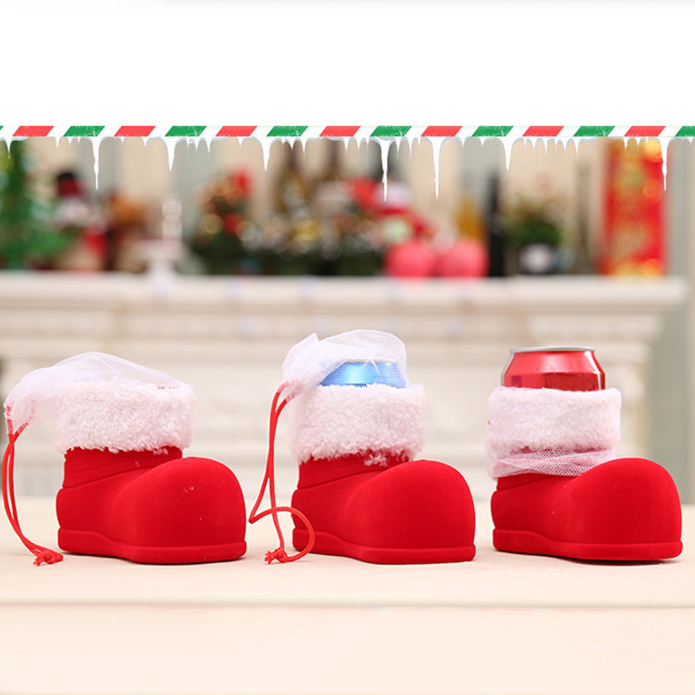 Christmas Xmas Flocking Red Boot Sock Small Candy Gift Bag Box for Kids Winter