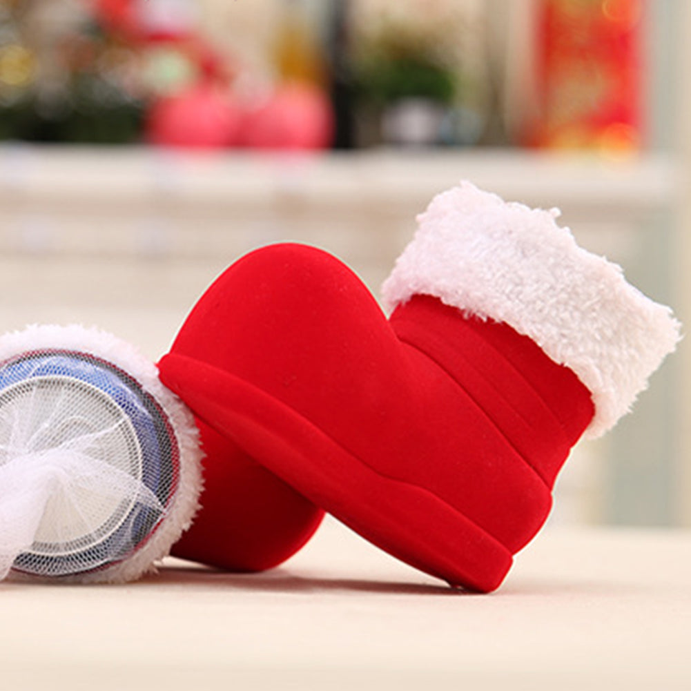 Christmas Xmas Flocking Red Boot Sock Small Candy Gift Bag Box for Kids Winter