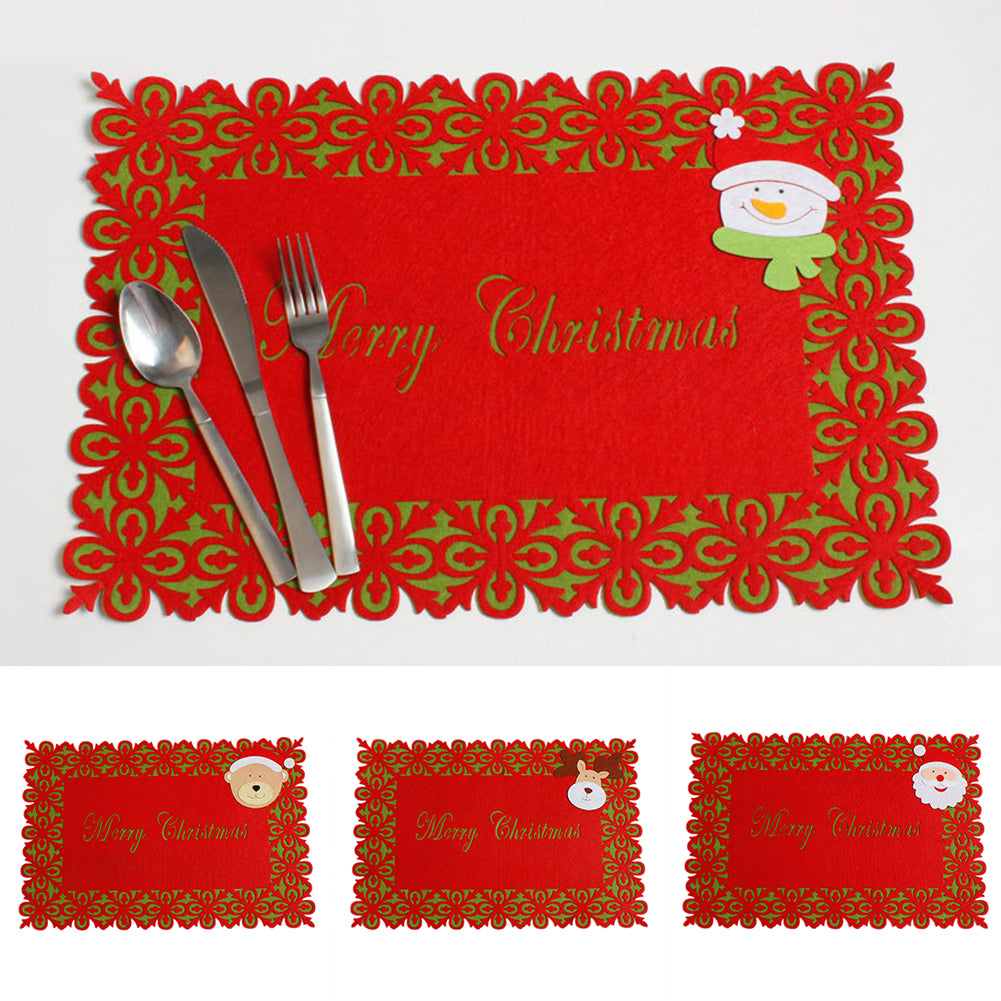 Merry Christmas Rectangle Non-woven Cloth Placemat Xmas Dining Table Mat Decor