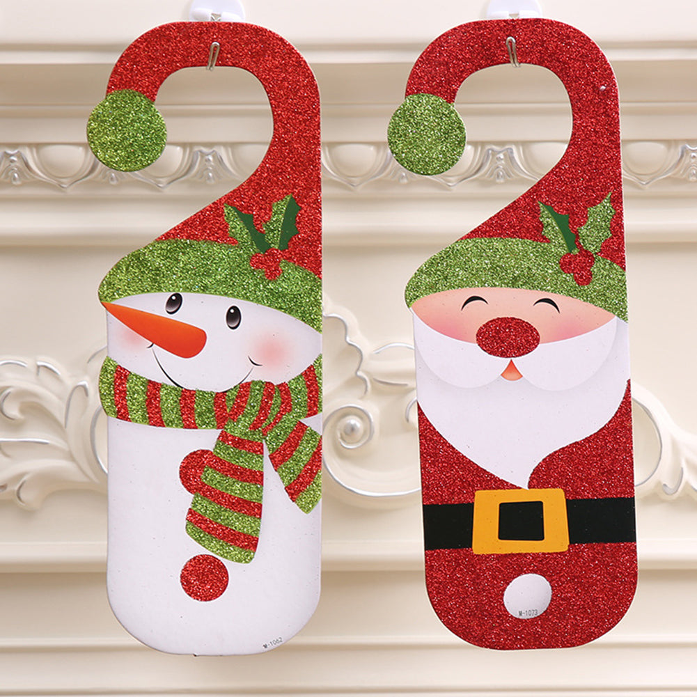 Christmas Santa Claus Snowman Door Handle Decor Home Paper Ornament Kids Gift