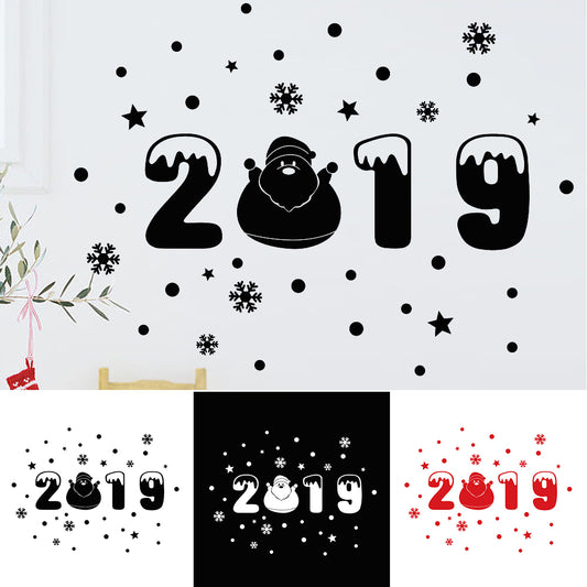 2019 Happy New Year Santa DIY Wall Sticker Home Showcase Window Decal Decoration