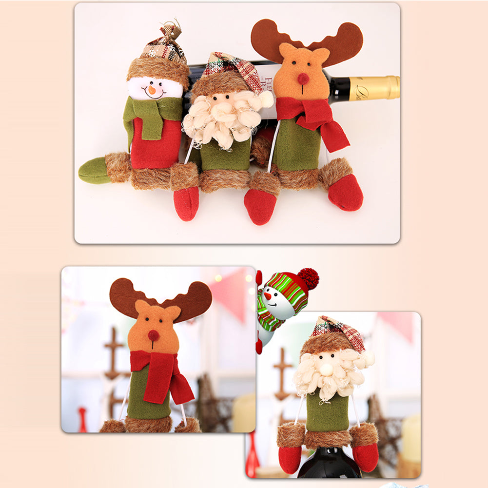 Wine Bottle Cover Christmas Santa Reindeer Snowman Dinner Party Case Decoration