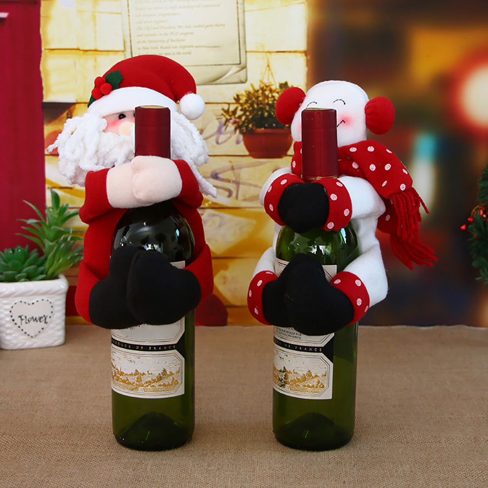 Cute Christmas Snowman Santa Claus Wine Bottle Cover Party Bar Home Decoration