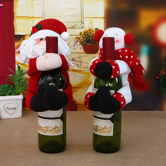 Cute Christmas Snowman Santa Claus Wine Bottle Cover Party Bar Home Decoration