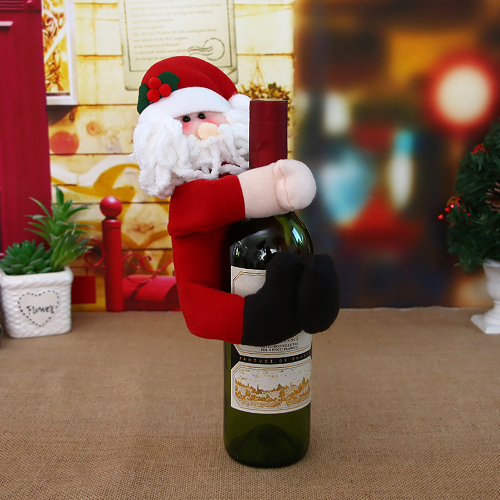 Cute Christmas Snowman Santa Claus Wine Bottle Cover Party Bar Home Decoration
