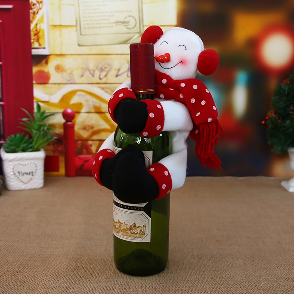 Cute Christmas Snowman Santa Claus Wine Bottle Cover Party Bar Home Decoration
