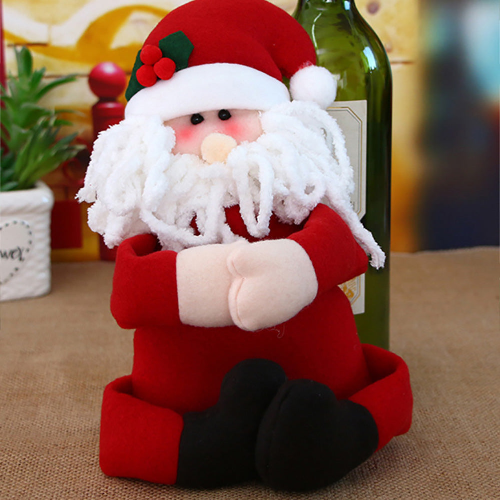 Cute Christmas Snowman Santa Claus Wine Bottle Cover Party Bar Home Decoration