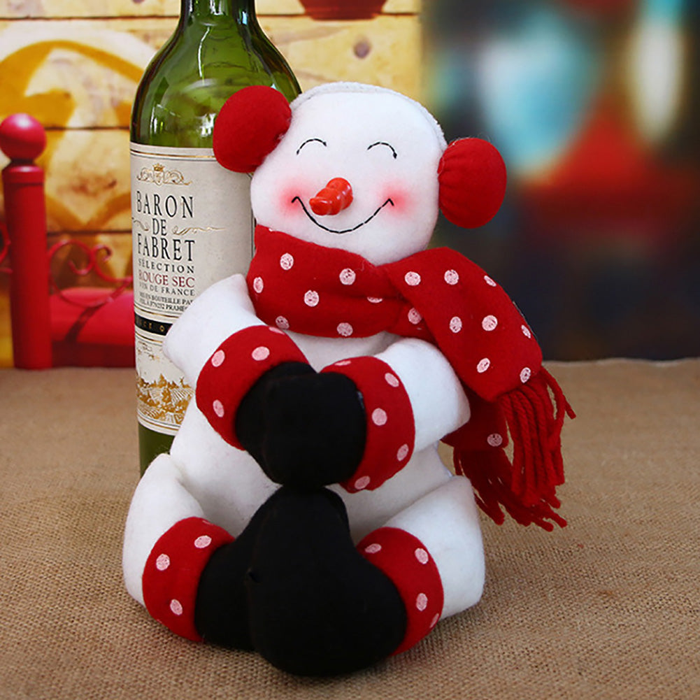 Cute Christmas Snowman Santa Claus Wine Bottle Cover Party Bar Home Decoration