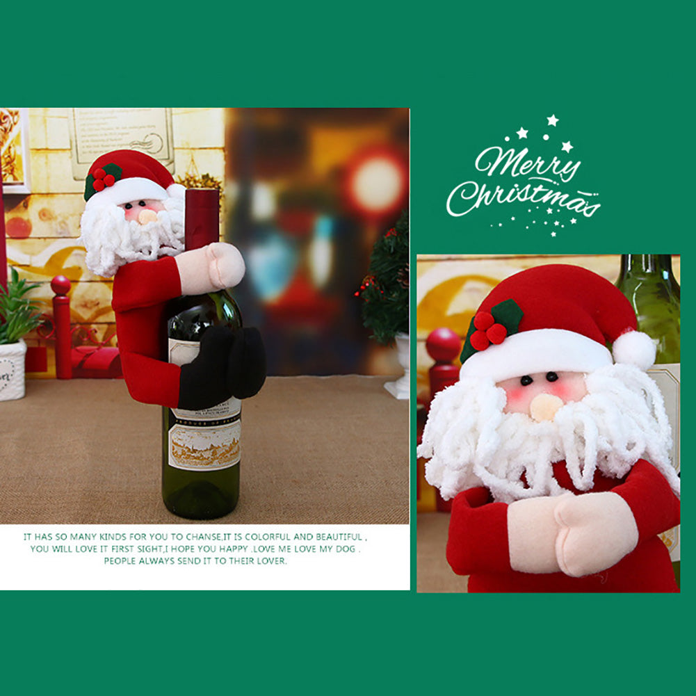 Cute Christmas Snowman Santa Claus Wine Bottle Cover Party Bar Home Decoration