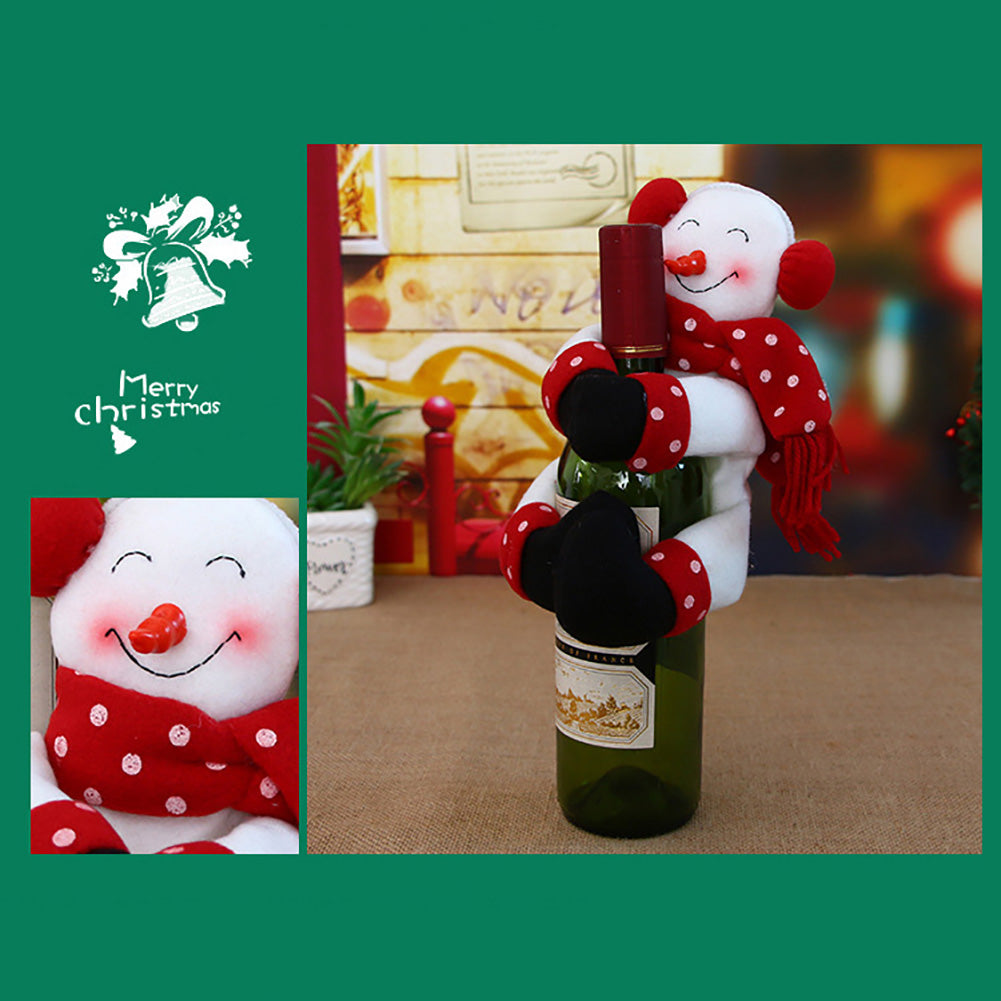 Cute Christmas Snowman Santa Claus Wine Bottle Cover Party Bar Home Decoration