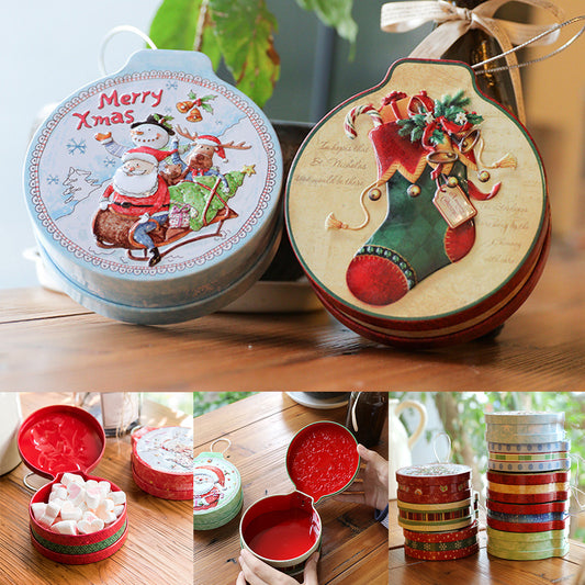 Christmas Tinplate Gift Box Candy Container Trinket Organizer Xmas Tree Ornament