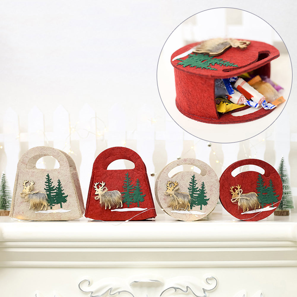 Cute Reindeer Elk Felt Round Square Candy Bag Christmas Party Gift Pouch Decor