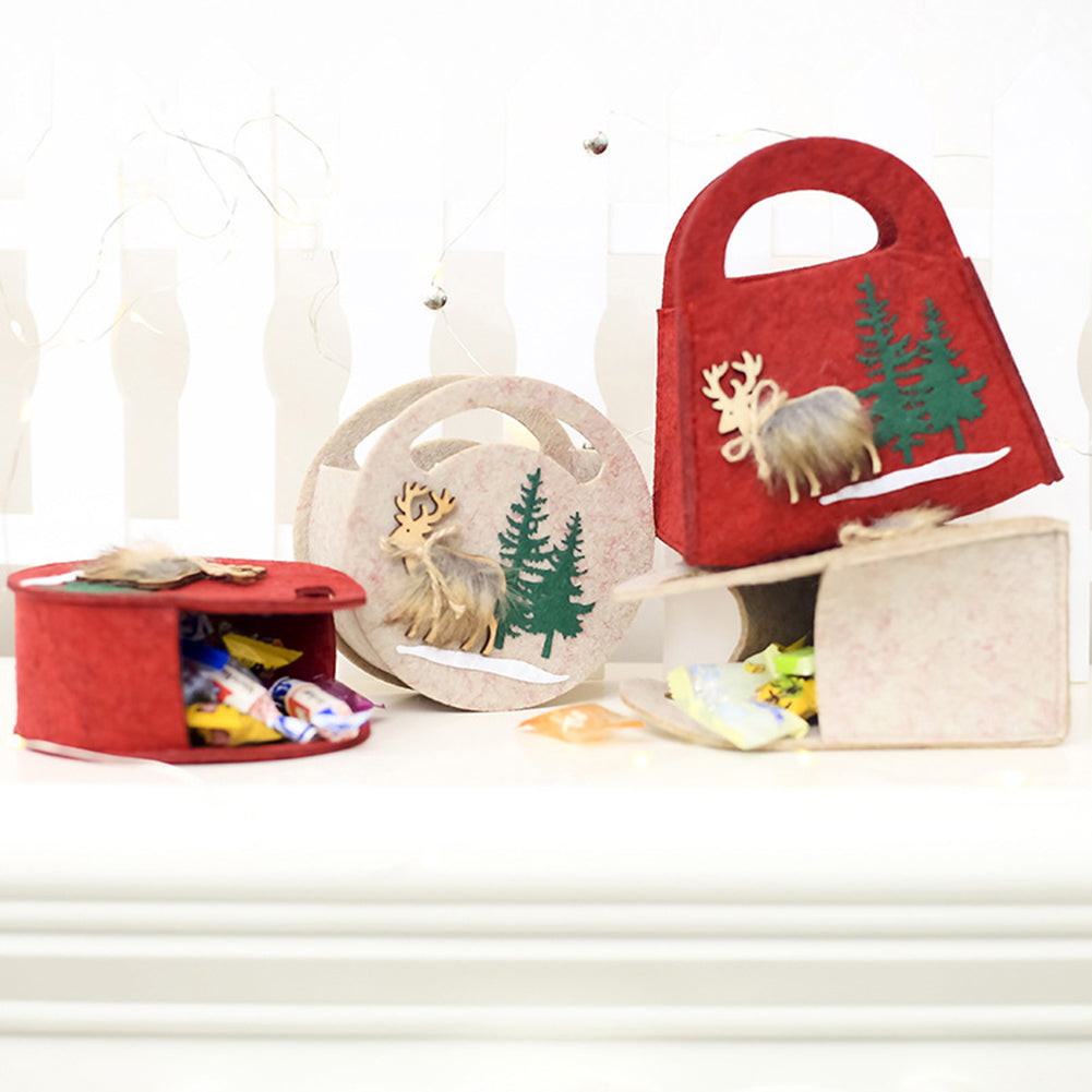 Cute Reindeer Elk Felt Round Square Candy Bag Christmas Party Gift Pouch Decor