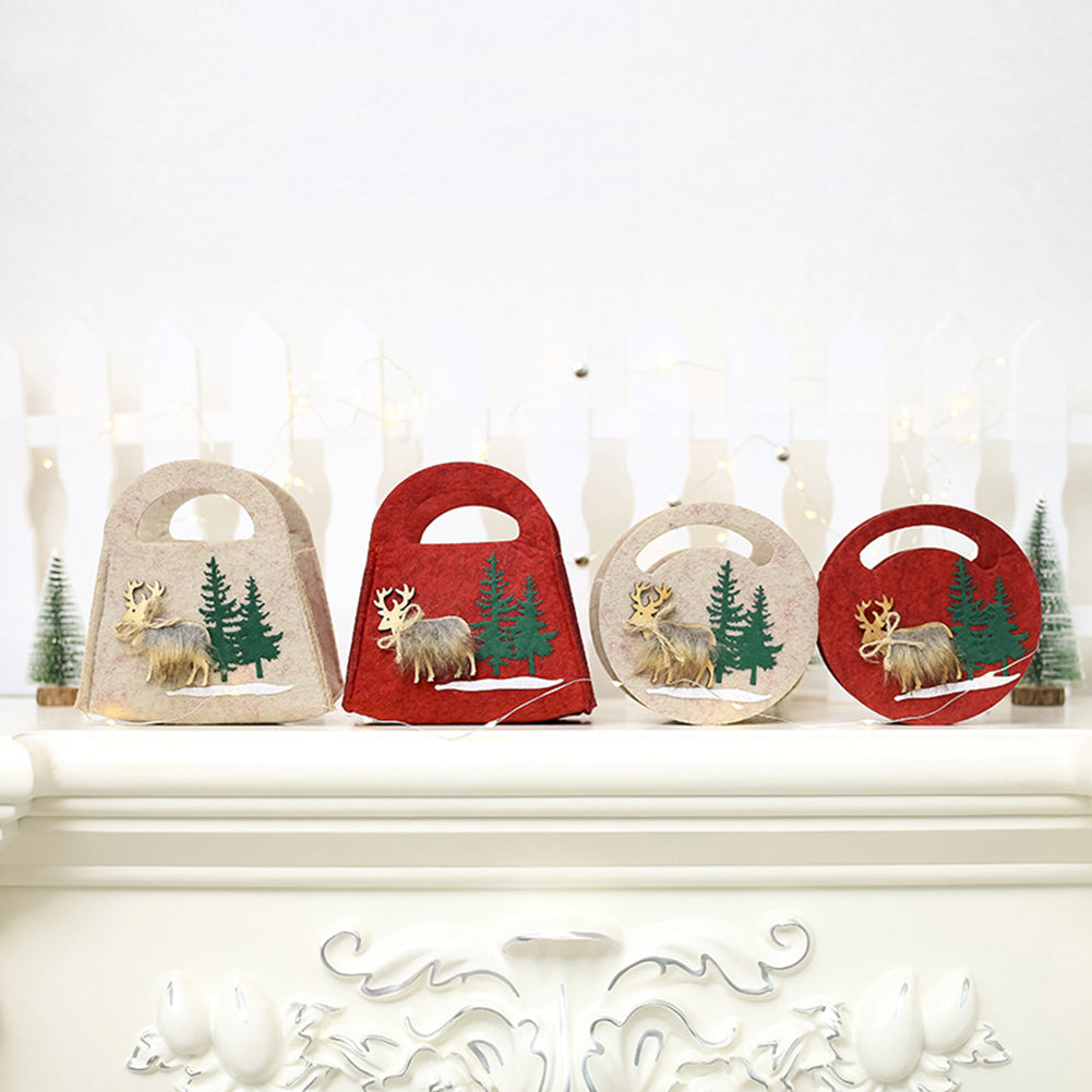 Cute Reindeer Elk Felt Round Square Candy Bag Christmas Party Gift Pouch Decor