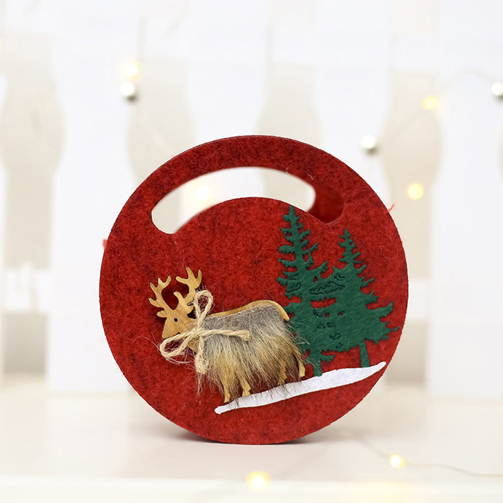Cute Reindeer Elk Felt Round Square Candy Bag Christmas Party Gift Pouch Decor