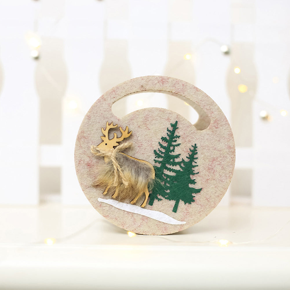 Cute Reindeer Elk Felt Round Square Candy Bag Christmas Party Gift Pouch Decor