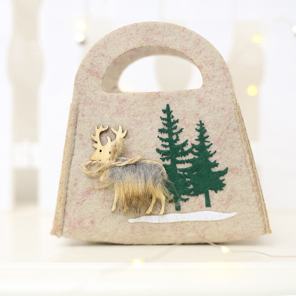 Cute Reindeer Elk Felt Round Square Candy Bag Christmas Party Gift Pouch Decor