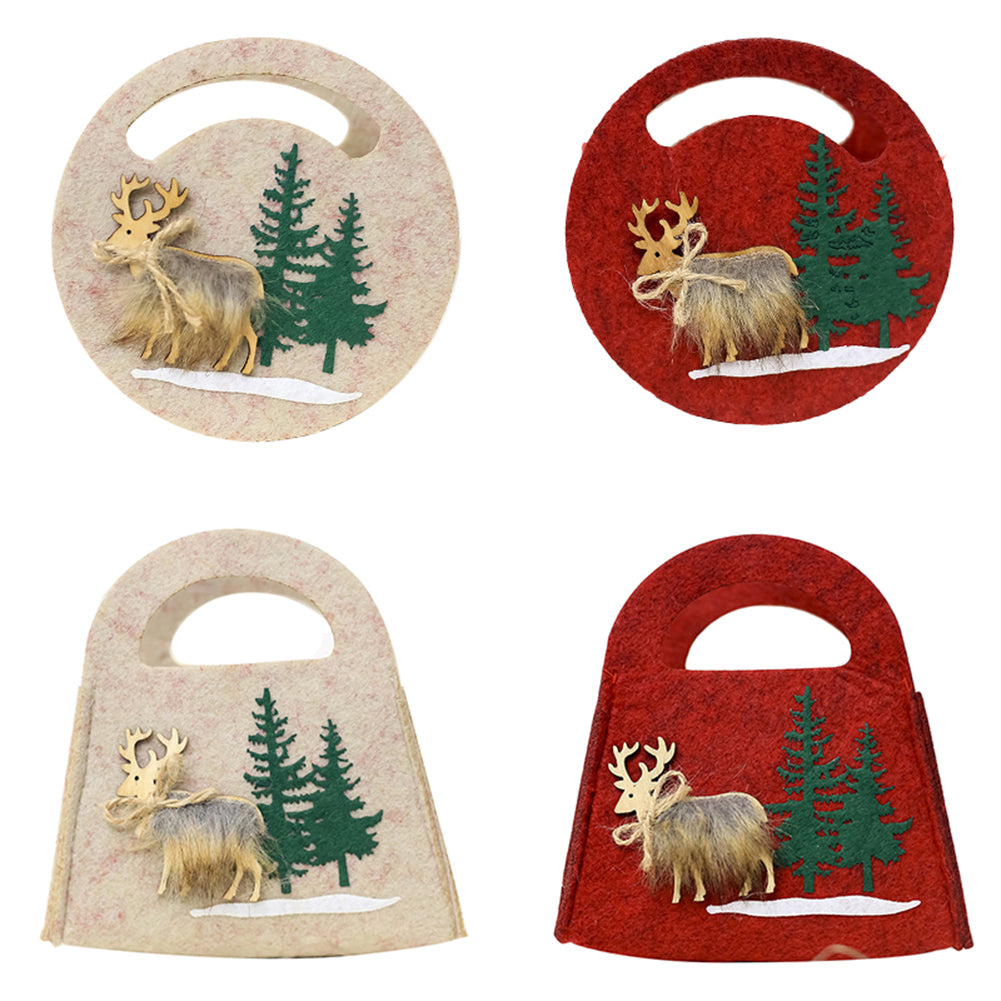 Cute Reindeer Elk Felt Round Square Candy Bag Christmas Party Gift Pouch Decor