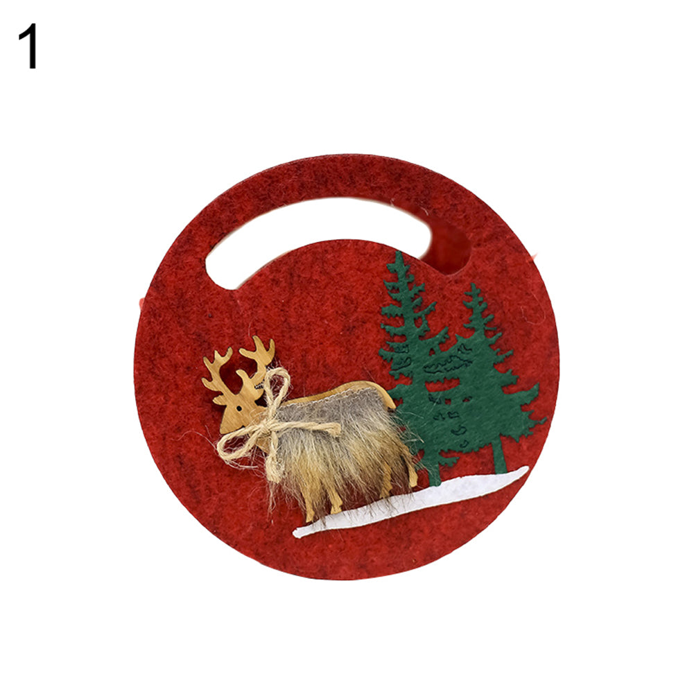 Cute Reindeer Elk Felt Round Square Candy Bag Christmas Party Gift Pouch Decor