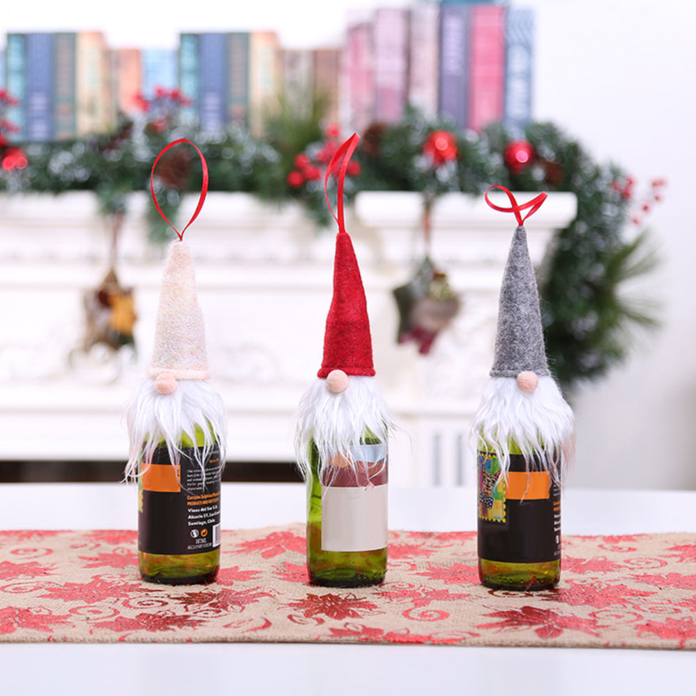 Cute Christmas Tree Hanging Gnome Home Xmas Decor Wine Bottle Cover Cap Ornament