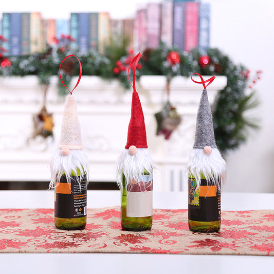 Cute Christmas Tree Hanging Gnome Home Xmas Decor Wine Bottle Cover Cap Ornament