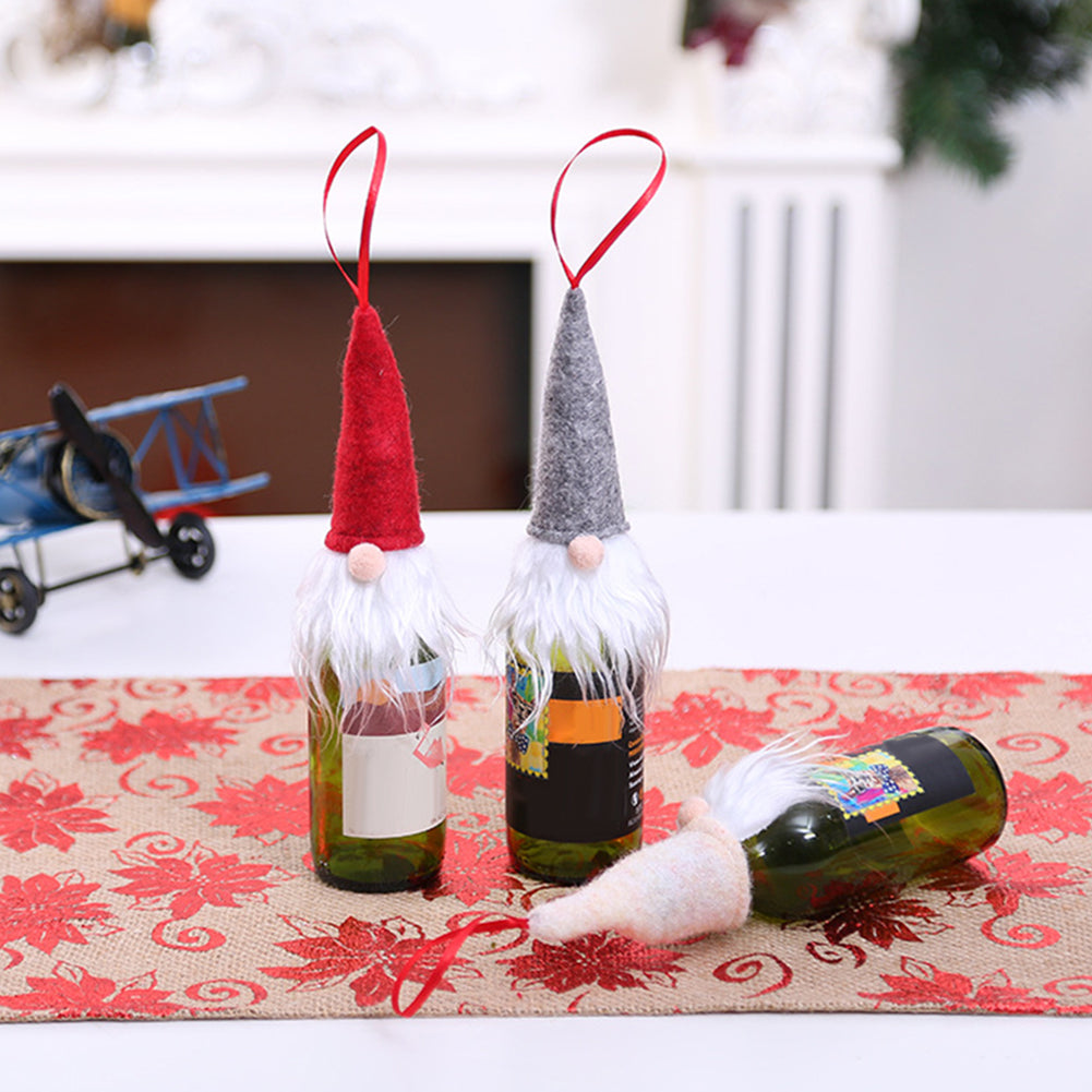 Cute Christmas Tree Hanging Gnome Home Xmas Decor Wine Bottle Cover Cap Ornament