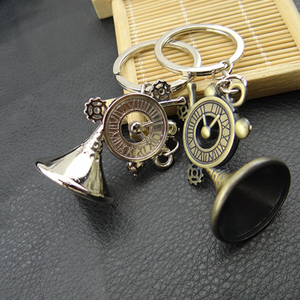 Unique Phonograph Alarm Clock Pendant Key Chain Ring Bag Purse Wallet Decor