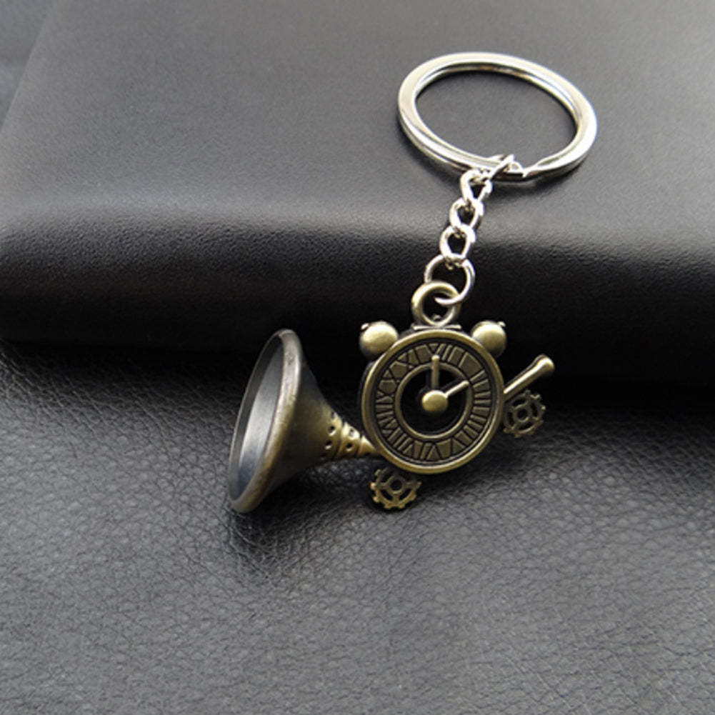 Unique Phonograph Alarm Clock Pendant Key Chain Ring Bag Purse Wallet Decor