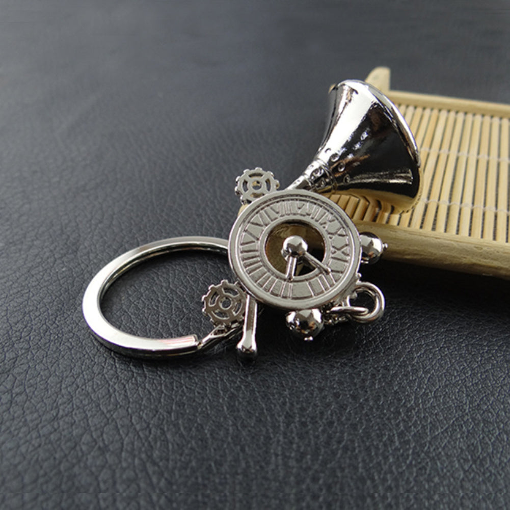 Unique Phonograph Alarm Clock Pendant Key Chain Ring Bag Purse Wallet Decor