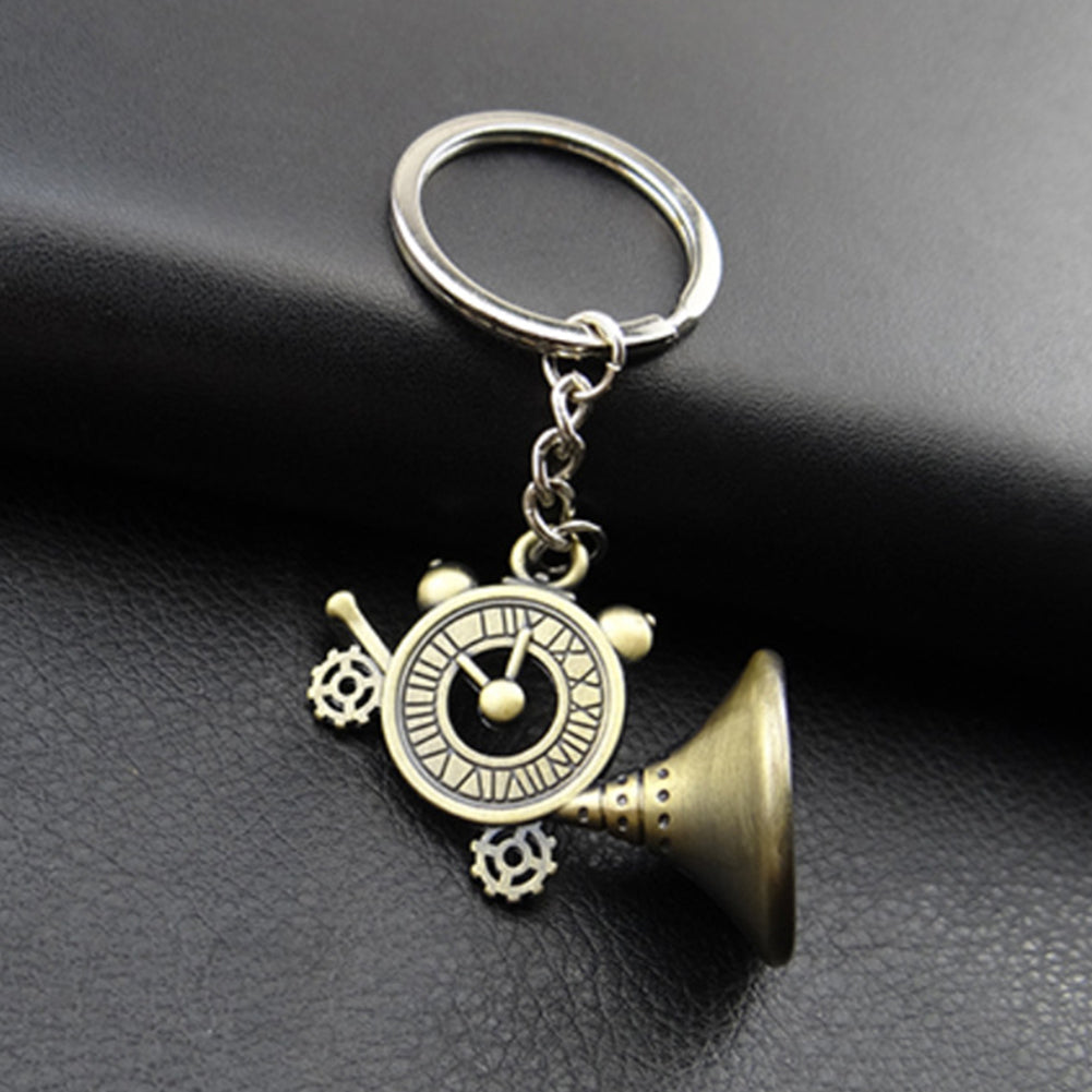 Unique Phonograph Alarm Clock Pendant Key Chain Ring Bag Purse Wallet Decor