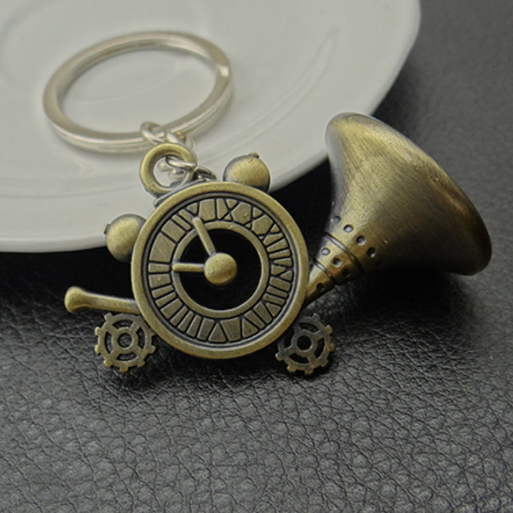 Unique Phonograph Alarm Clock Pendant Key Chain Ring Bag Purse Wallet Decor