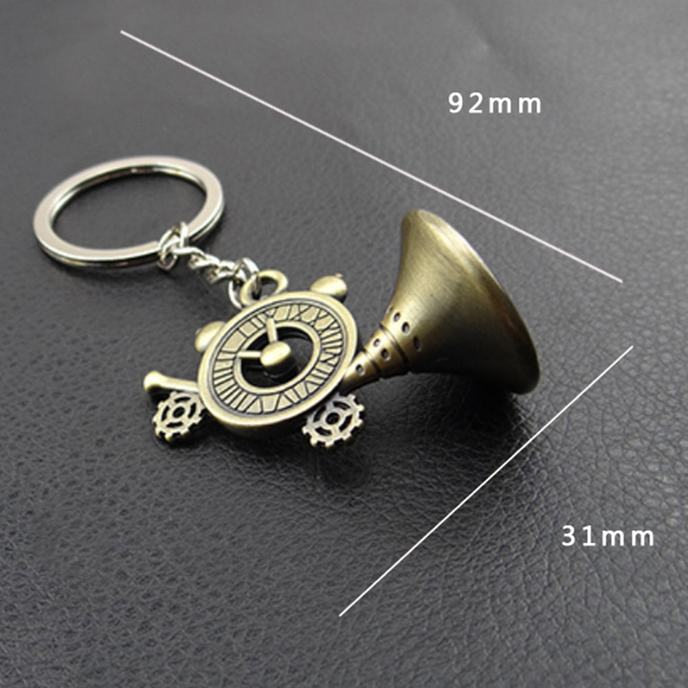 Unique Phonograph Alarm Clock Pendant Key Chain Ring Bag Purse Wallet Decor