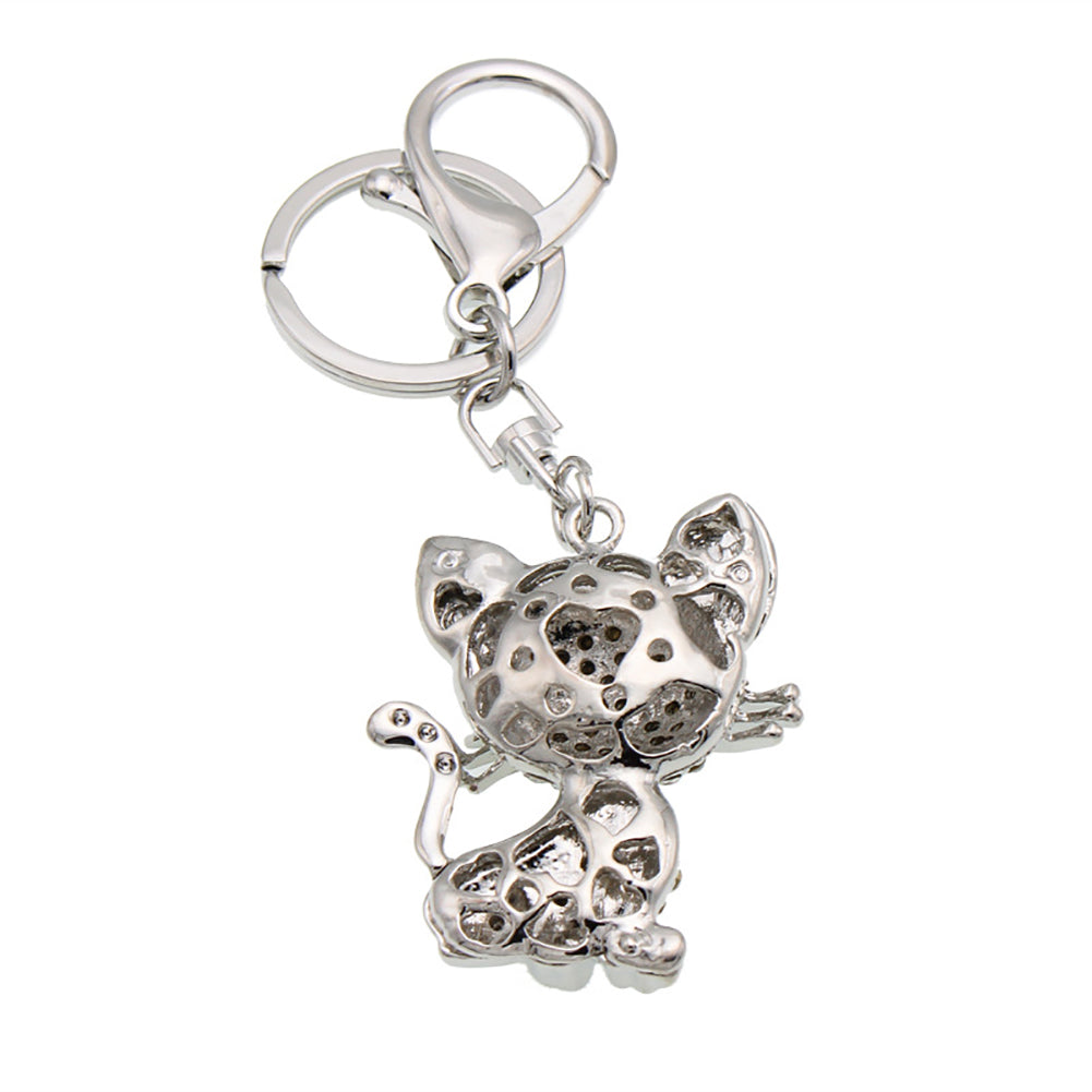 Cute Smiling Cat Rhinestone Keychain Clasp Key Ring Decor Tote Handbag Pendant