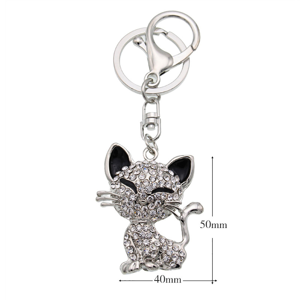 Cute Smiling Cat Rhinestone Keychain Clasp Key Ring Decor Tote Handbag Pendant