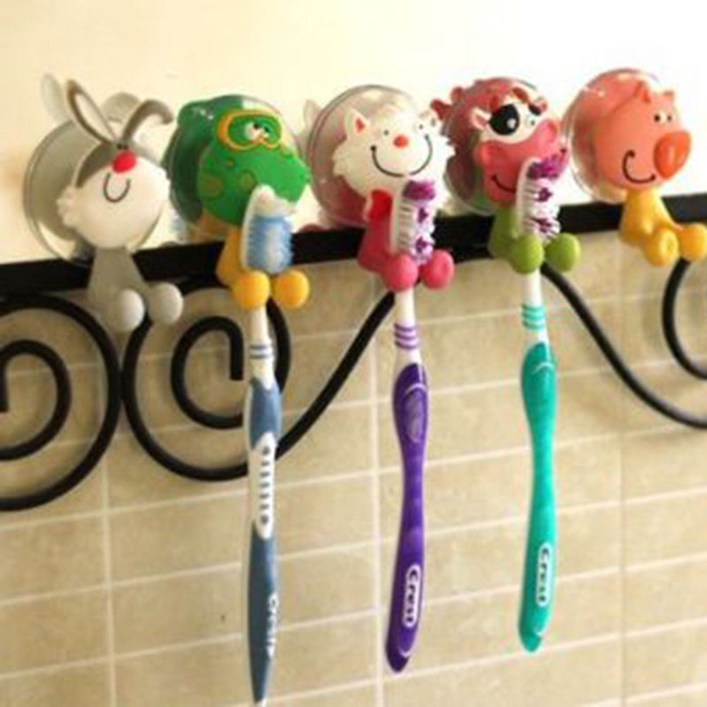 Cartoon Animal Bathroom Toothbrush Suction Cup Wall Holder Hanger Rack Storage