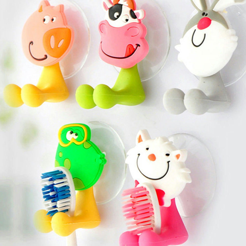 Cartoon Animal Bathroom Toothbrush Suction Cup Wall Holder Hanger Rack Storage