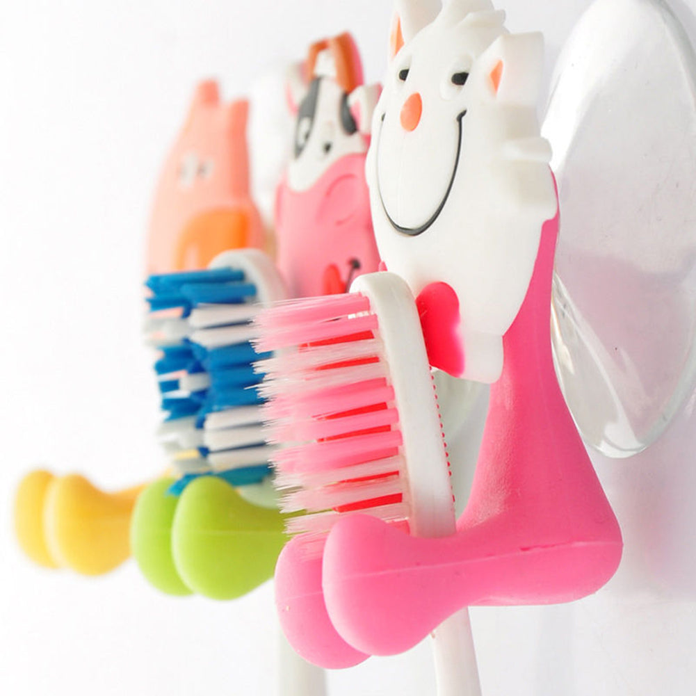 Cartoon Animal Bathroom Toothbrush Suction Cup Wall Holder Hanger Rack Storage