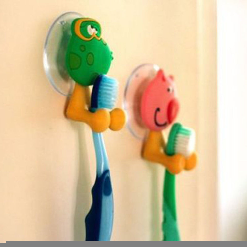 Cartoon Animal Bathroom Toothbrush Suction Cup Wall Holder Hanger Rack Storage